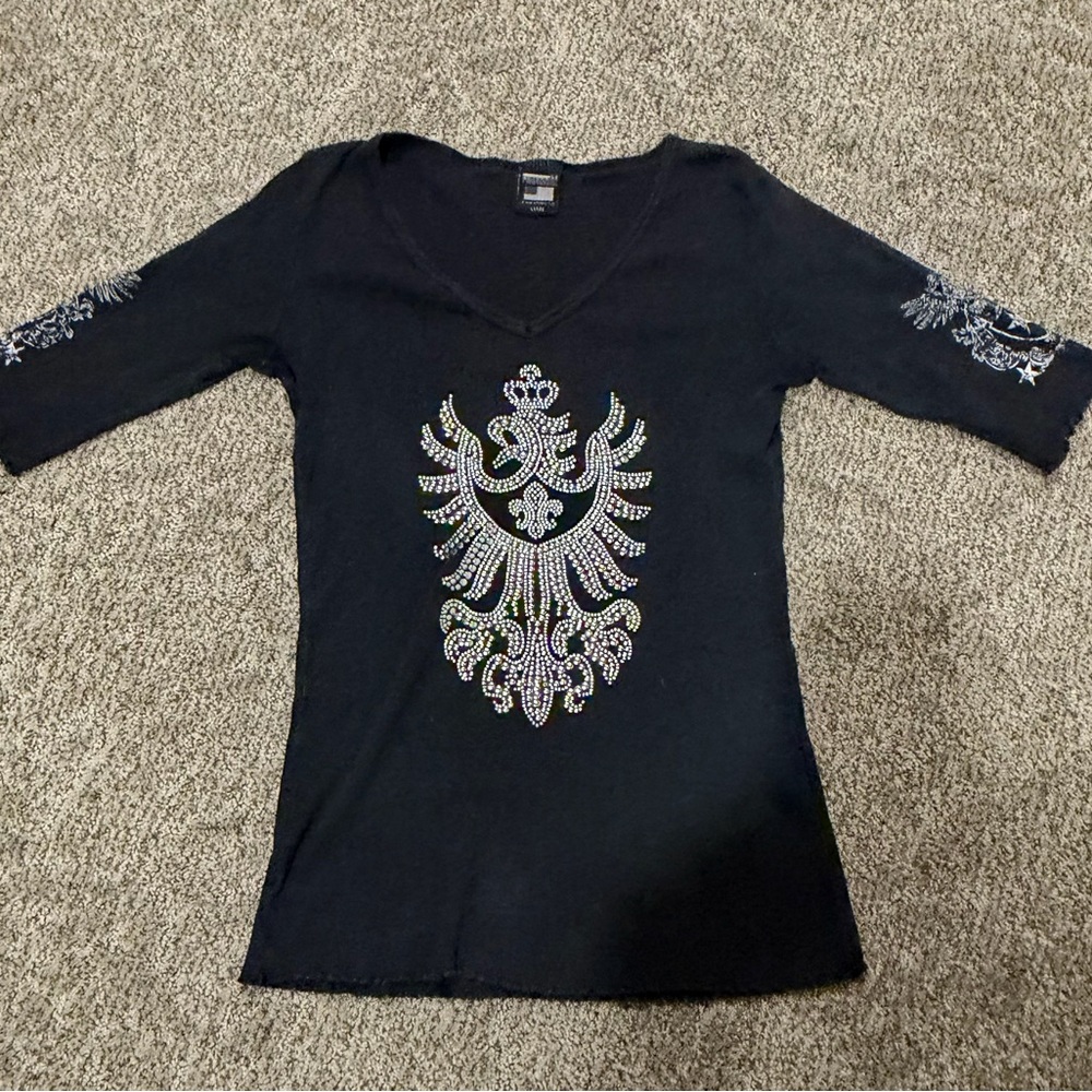 Chic Black Embellished Women's Tee